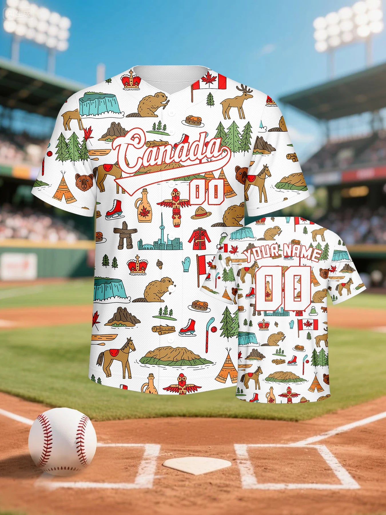 Personalized Canada Baseball Jersey Custom Name Number Flag Inspired Button Down Baseball Shirt Sportwear for Men
