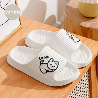 2025 Summer Women Slippers Bath Thick Platform Non-Slip Home Cat Cartoon Flip Flops Beach Sandals Ladies Slides Indoor Outdoor