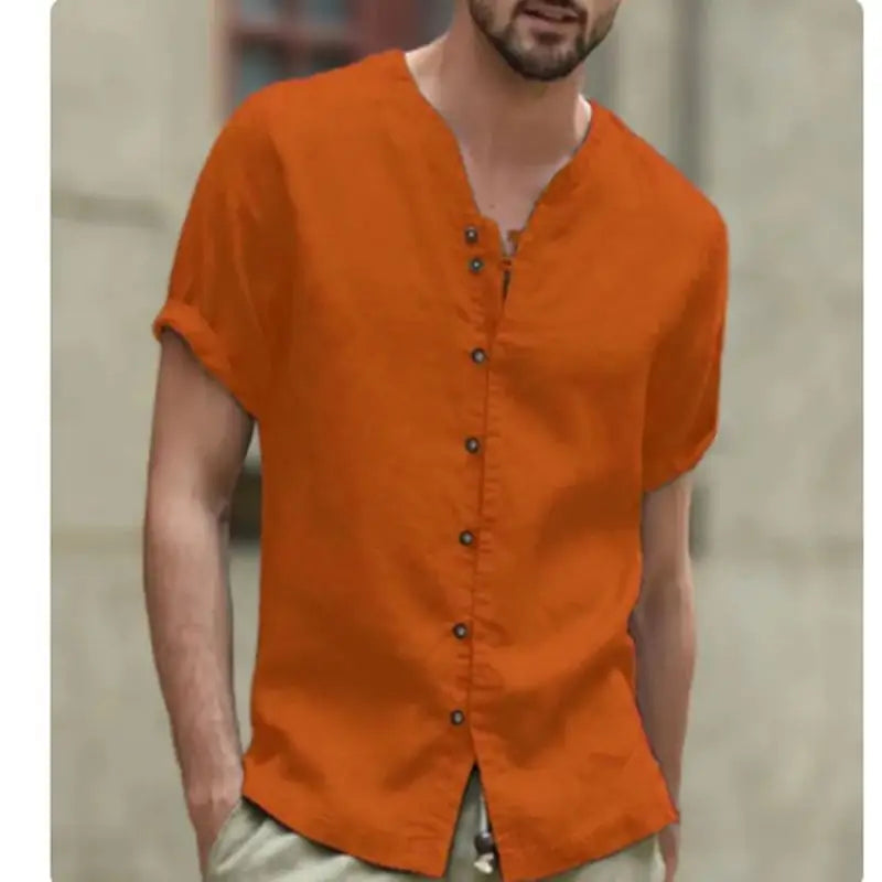 New linen shirt men's casual shirt lightweight short sleeved Henry Beach shirt Hawaii T-shirt men