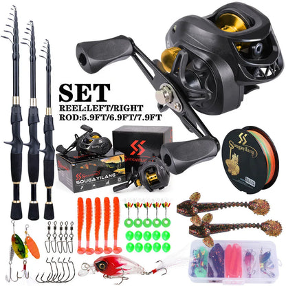 Sougayilang 1.8-2.4m Telescopic Casting Fishing Combo Portable Ultralight Rod and 7.2:1 Gear Ratio Fishing Reel Fishing Combo
