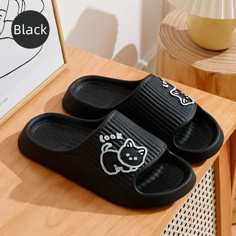 2025 Summer Women Slippers Bath Thick Platform Non-Slip Home Cat Cartoon Flip Flops Beach Sandals Ladies Slides Indoor Outdoor