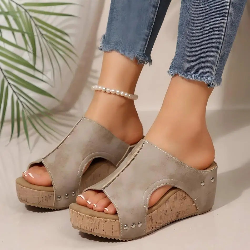 Women's Non-Slip Open Toe Cutout Wedge Sandals Cork Platform Mules Comfortable Breathable Summer Footwear