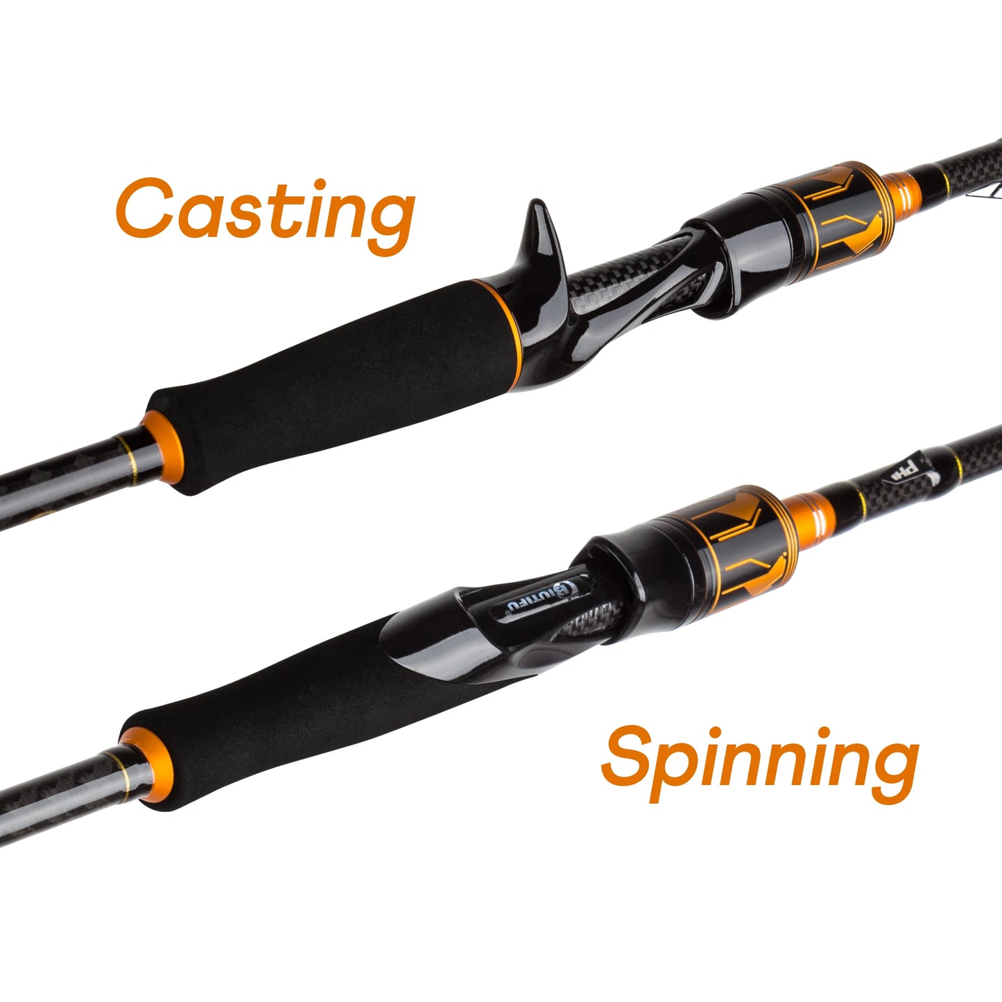 BIUTIFU 2-Tip Fuji Guide Spinning Casting Fishing Rod 1.8-2.7m 2-Sections T1000 Carbon Baitcasting Pole for Bass Pike 7-80g Lure
