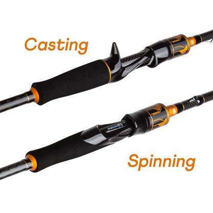 BIUTIFU 2-Tip Fuji Guide Spinning Casting Fishing Rod 1.8-2.7m 2-Sections T1000 Carbon Baitcasting Pole for Bass Pike 7-80g Lure