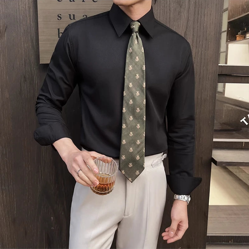Men's White Long-Sleeve Dress Shirt - Slim  Comfortable Fabric. Ideal for Formal Events & Everyday Wear. Classic & Modern Design