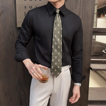 Men's White Long-Sleeve Dress Shirt - Slim  Comfortable Fabric. Ideal for Formal Events & Everyday Wear. Classic & Modern Design