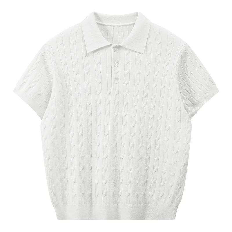 Jack's American Retro Twisted Flower Knitted Short Sleeved Polo Shirt for Men's Summer Trendy Brand Loose Casual Pullover Top