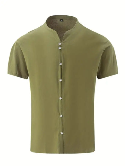 New linen shirt men's casual shirt lightweight short sleeved Henry Beach shirt Hawaii T-shirt men