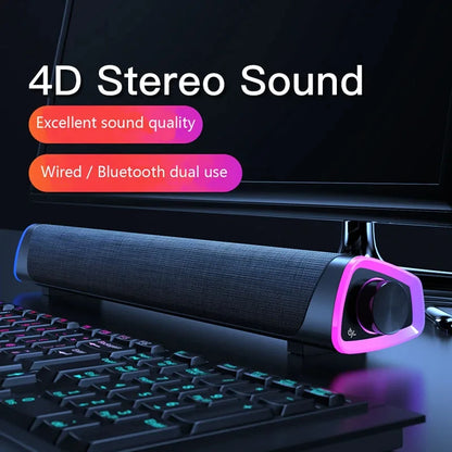 4D Computer Wired Loudspeaker Bluetooth Bar Stereo Sound Subwoofer Surround Soundbar Speaker For Macbook Laptop Notebook PC game