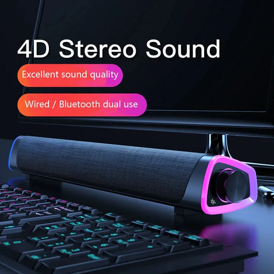 4D Computer Wired Loudspeaker Bluetooth Bar Stereo Sound Subwoofer Surround Soundbar Speaker For Macbook Laptop Notebook PC game