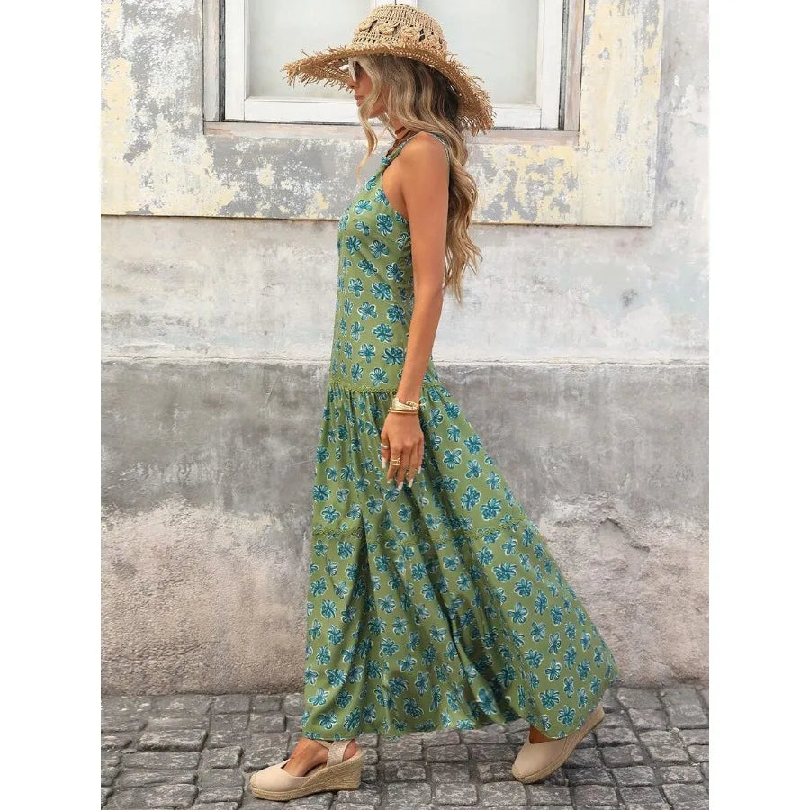 【New style】Women's Sleeveless A-Line Floral Print Dress, Casual Vacation Waist Cinched, Spring/Summer, Spring Clothes Women, Su