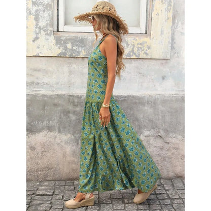 【New style】Women's Sleeveless A-Line Floral Print Dress, Casual Vacation Waist Cinched, Spring/Summer, Spring Clothes Women, Su