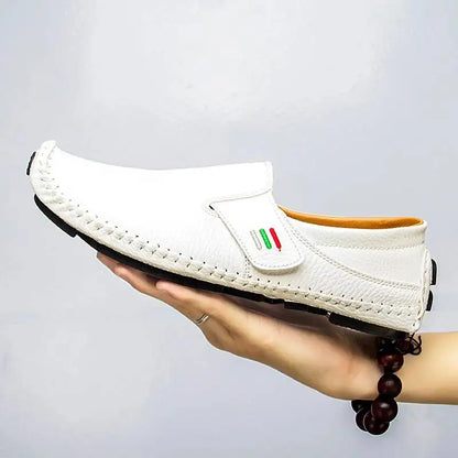 Men's Summer New Hollow Out Driving Breathable Leather Sandals Rubber Outsole Comfortable Casual Slip-On Shoes