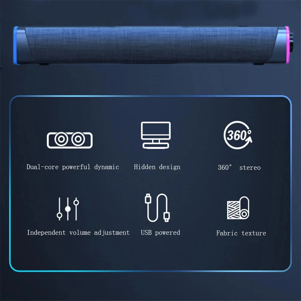 4D Computer Wired Loudspeaker Bluetooth Bar Stereo Sound Subwoofer Surround Soundbar Speaker For Macbook Laptop Notebook PC game
