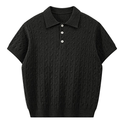 Jack's American Retro Twisted Flower Knitted Short Sleeved Polo Shirt for Men's Summer Trendy Brand Loose Casual Pullover Top
