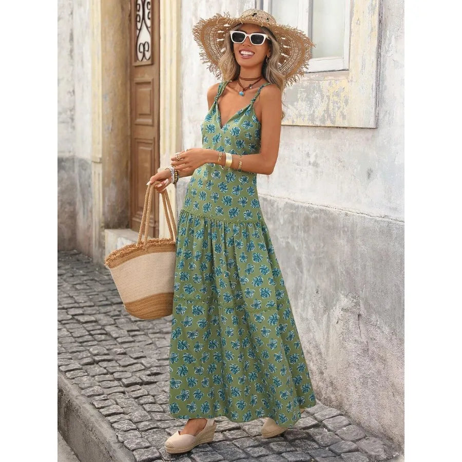 【New style】Women's Sleeveless A-Line Floral Print Dress, Casual Vacation Waist Cinched, Spring/Summer, Spring Clothes Women, Su