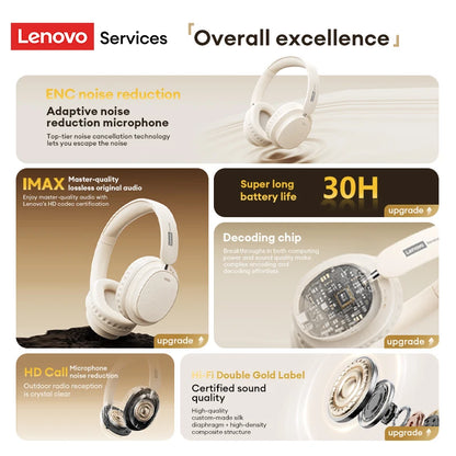 Retro TH30 Pro Lenovo Gaming Headset Wireless Bluetooth 6.0 Over Ear Headphone Foldable Sport Leather Earphones Gifts LS105