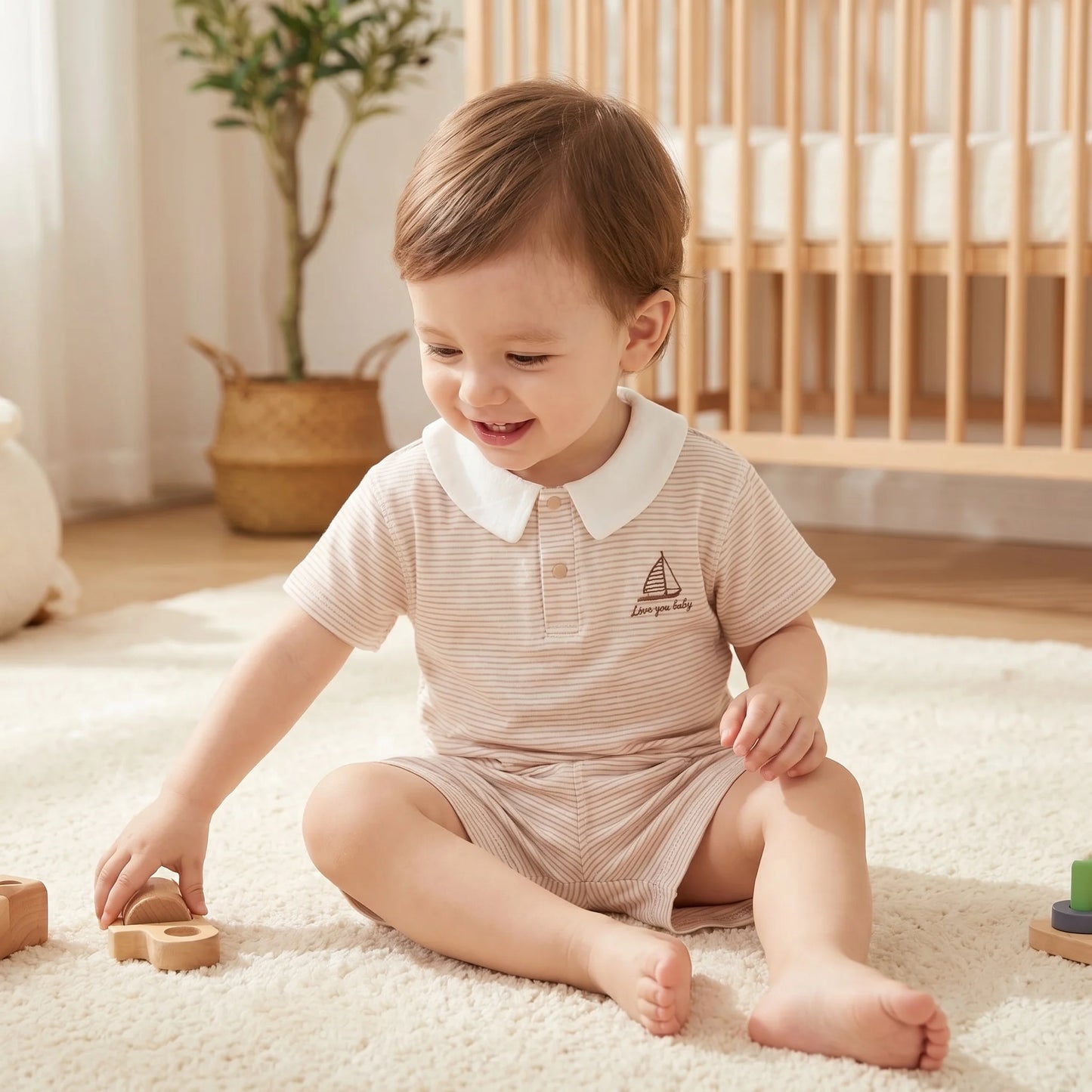 3M-3Y New Summer Baby Set Sailboat Embroidery Stripe Tee+Elastic Waist Shorts 2Pcs Clothes for Boys Girls Soft Thin Outfit