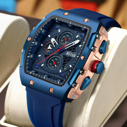 RUIGE Outdoor Wind Wine Barrel shaped Men's Quartz Watch Multi functional Men's Night Light Waterproof Fashion Trend Watch N11