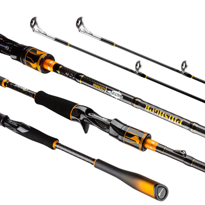 BIUTIFU 2-Tip Fuji Guide Spinning Casting Fishing Rod 1.8-2.7m 2-Sections T1000 Carbon Baitcasting Pole for Bass Pike 7-80g Lure