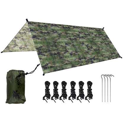 Portable Camouflage Awning Shade 210T Polyester Yarn Camping Tarp Waterproof Foldable Ultra-light Picnic Backpacking Equipment