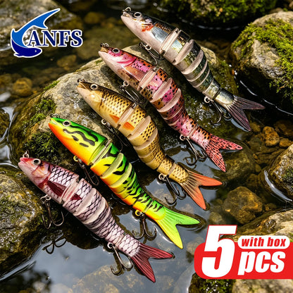 ANFS 5pcs Jointed Bait Fishing Lures Sinking Swimbait - Realistic Design Artificial Baits - Catch More Fish