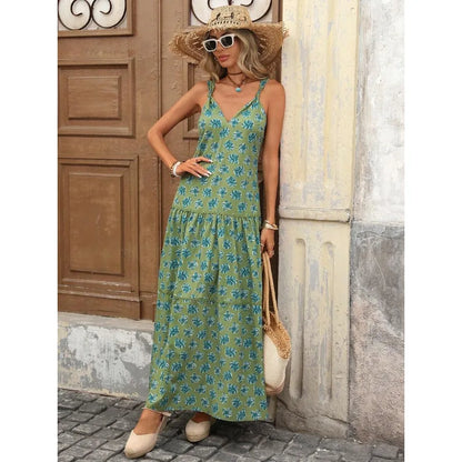 【New style】Women's Sleeveless A-Line Floral Print Dress, Casual Vacation Waist Cinched, Spring/Summer, Spring Clothes Women, Su