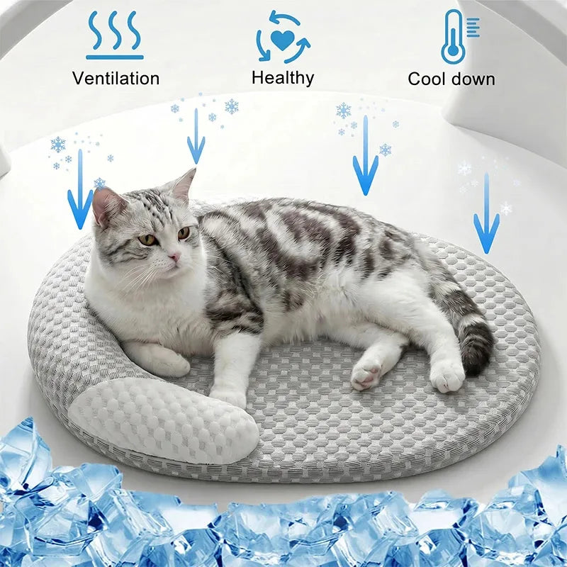 Summer Pet Neck Protection Pet Sleeping Pad Breathable Ice Silk Fabric Removable Washable Cool Relieving Heat Soft Comfortable