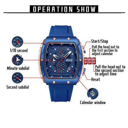 RUIGE Outdoor Wind Wine Barrel shaped Men's Quartz Watch Multi functional Men's Night Light Waterproof Fashion Trend Watch N11