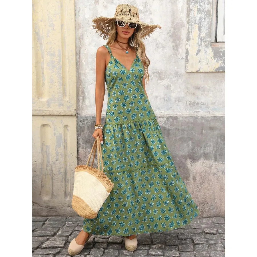 【New style】Women's Sleeveless A-Line Floral Print Dress, Casual Vacation Waist Cinched, Spring/Summer, Spring Clothes Women, Su