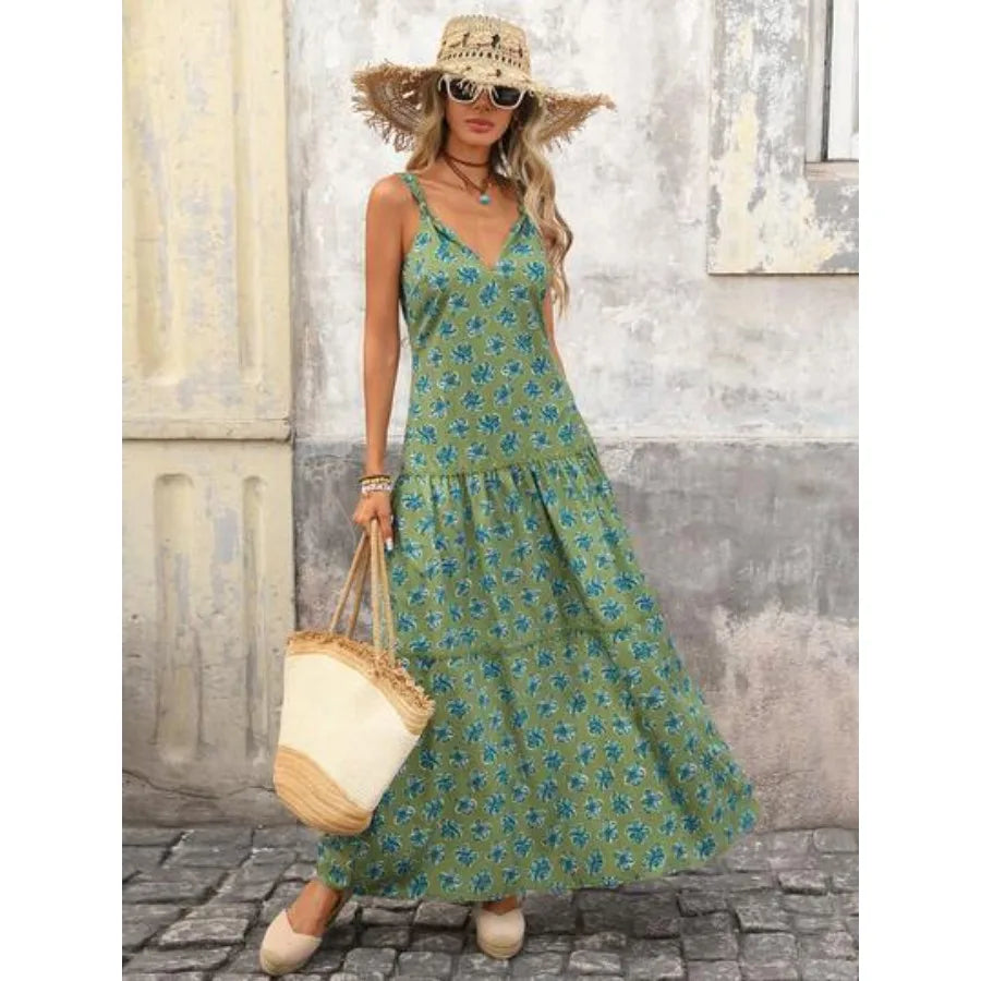 【New style】Women's Sleeveless A-Line Floral Print Dress, Casual Vacation Waist Cinched, Spring/Summer, Spring Clothes Women, Su