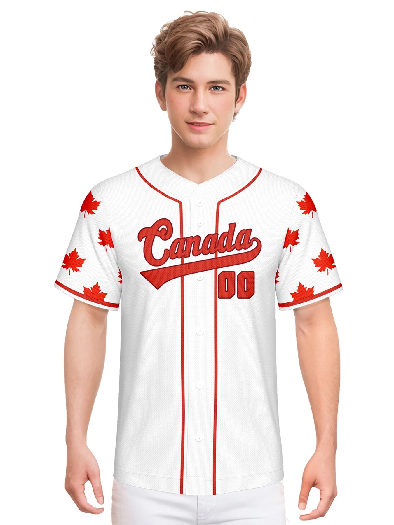 Personalized Canada Baseball Jersey Custom Name Number Flag Inspired Button Down Baseball Shirt Sportwear for Men