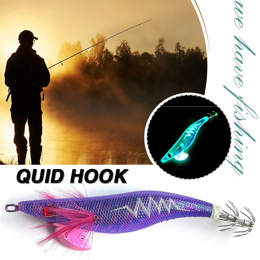 Luminous Swimbait Glow in Dark Crankbait Simulation Squid Jig Hook Bait Lifelike Plastic for Octopus Cuttlefish Fishing Tackle