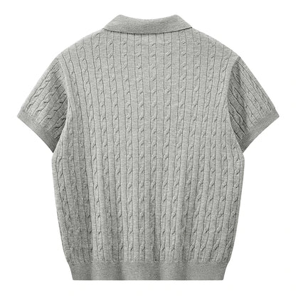 Jack's American Retro Twisted Flower Knitted Short Sleeved Polo Shirt for Men's Summer Trendy Brand Loose Casual Pullover Top