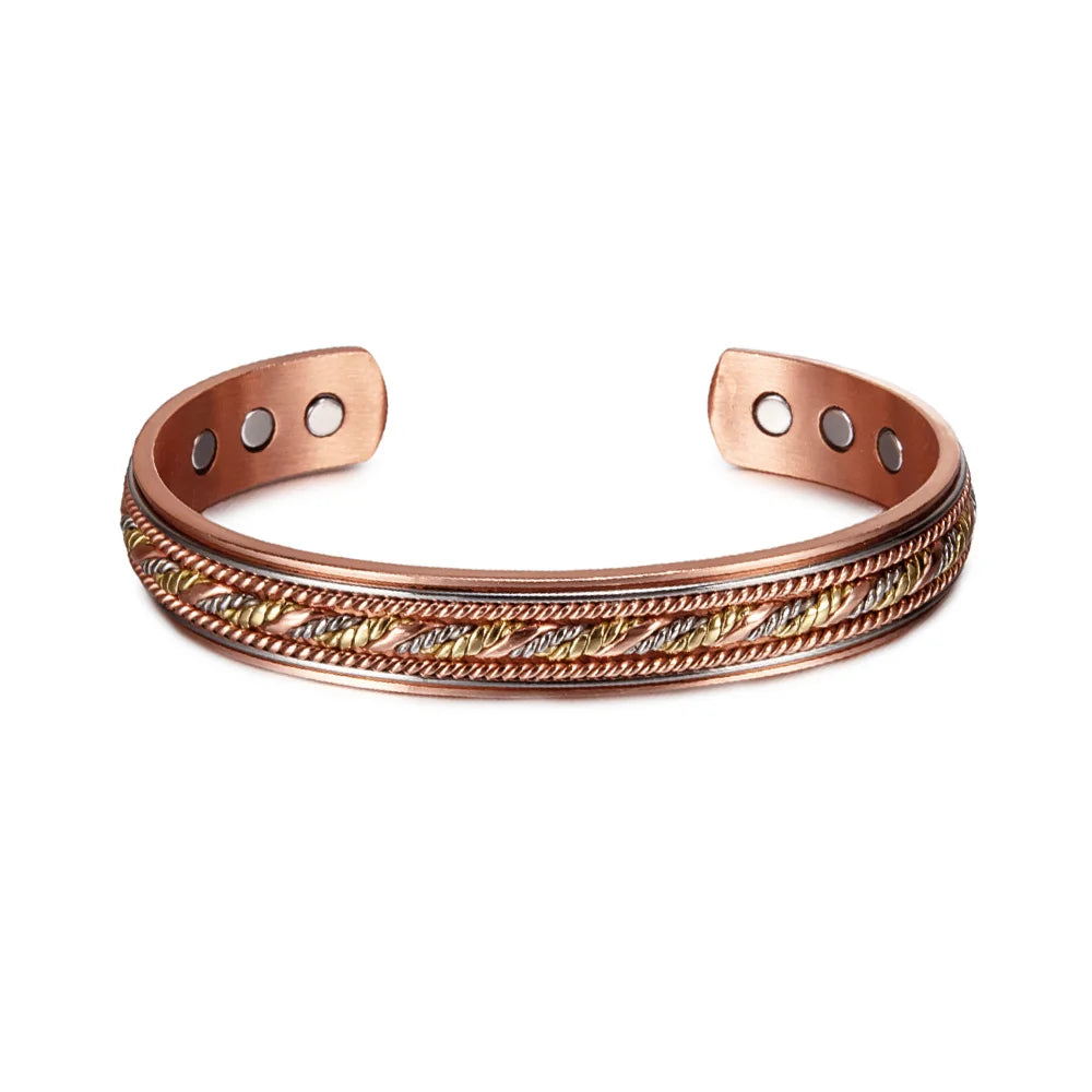 Vinterly Pure Copper Bracelets Magnetic Adjustable Braided Cuff 12mm Bangles Soft Metal Resizable Health Jewelry Men Women