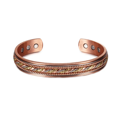 Vinterly Pure Copper Bracelets Magnetic Adjustable Braided Cuff 12mm Bangles Soft Metal Resizable Health Jewelry Men Women