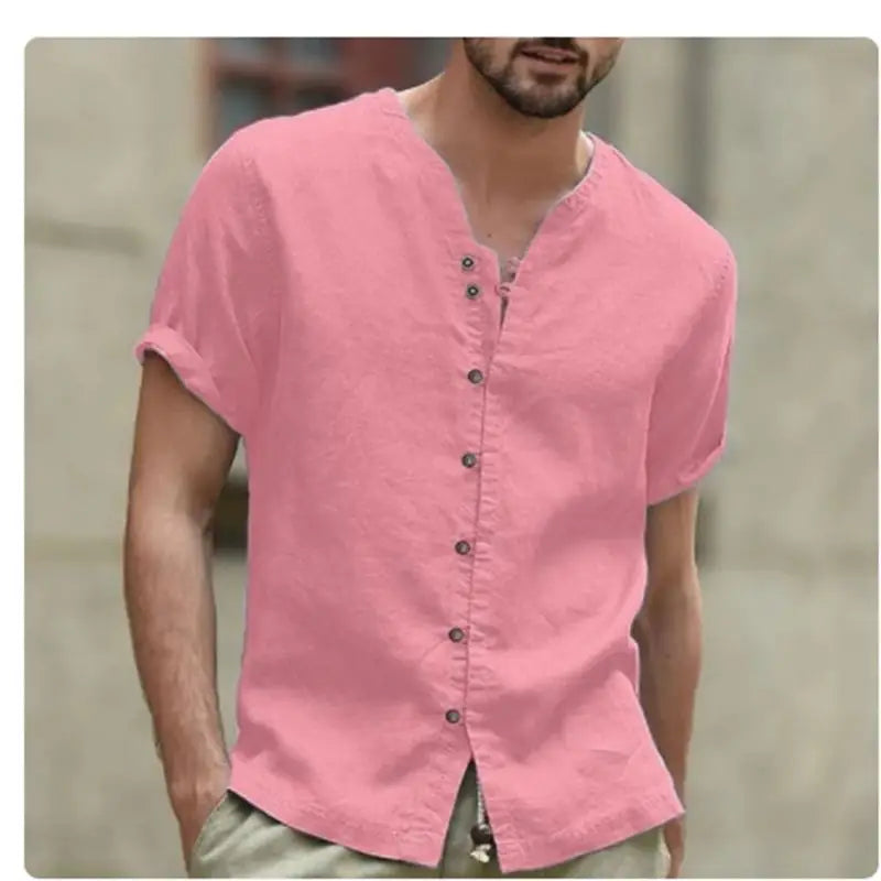 New linen shirt men's casual shirt lightweight short sleeved Henry Beach shirt Hawaii T-shirt men