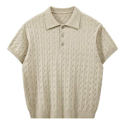 Jack's American Retro Twisted Flower Knitted Short Sleeved Polo Shirt for Men's Summer Trendy Brand Loose Casual Pullover Top