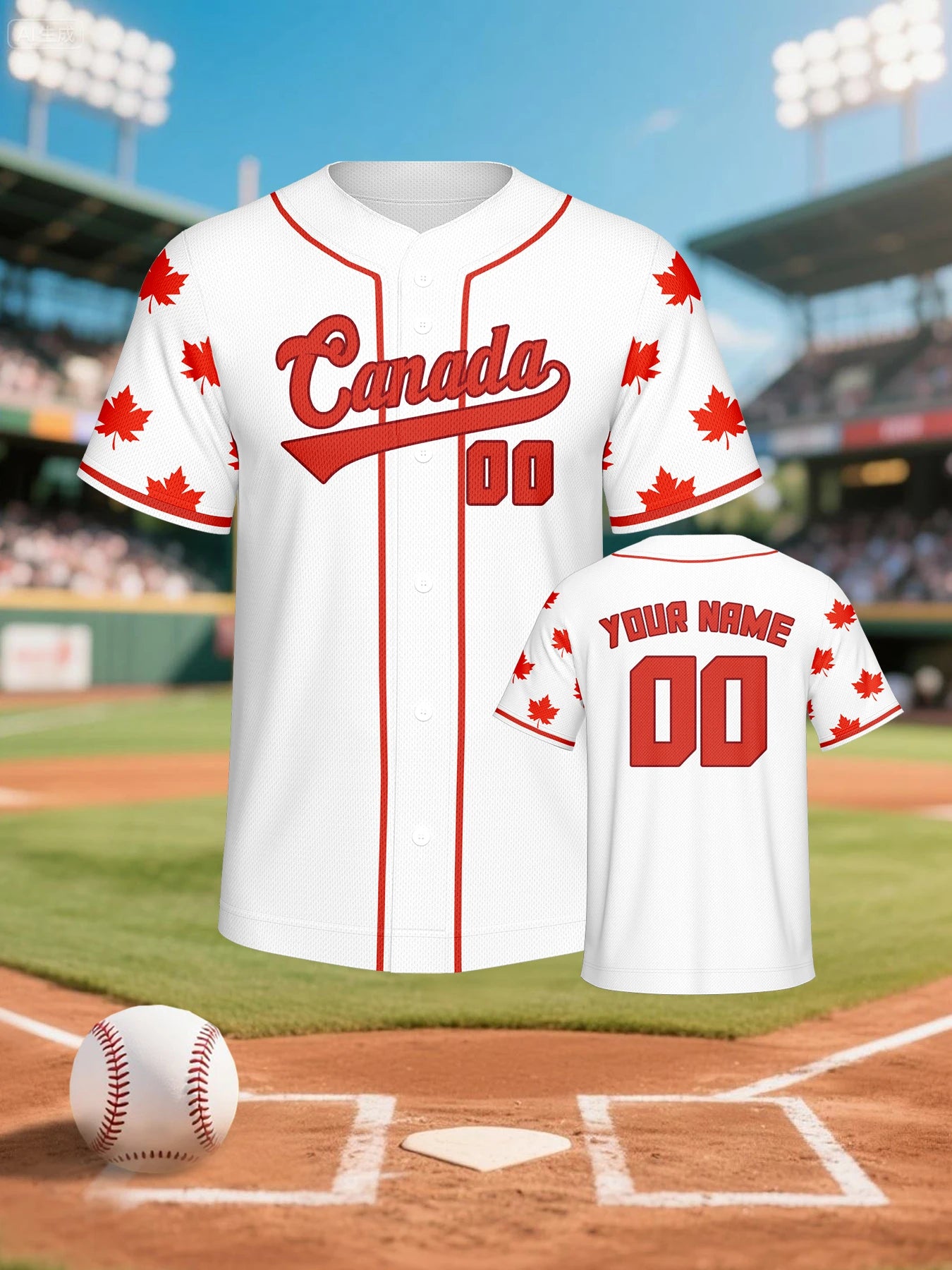 Personalized Canada Baseball Jersey Custom Name Number Flag Inspired Button Down Baseball Shirt Sportwear for Men