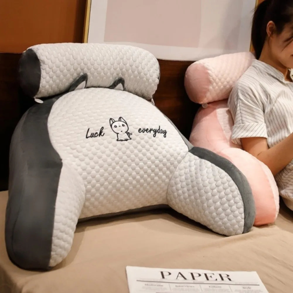 1pc Adjustable Reading Pillow - Ergonomic Back Support Cushion for Bed/Sofa/Floor, Gray Quilted Breathable Design