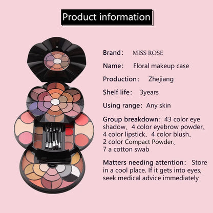 43 Eyeshadows 4 Eyebrow Powders Blush Lipstick 2 Face Powders All-in-One Cosmetic Palette Complete Makeup Kit for Women