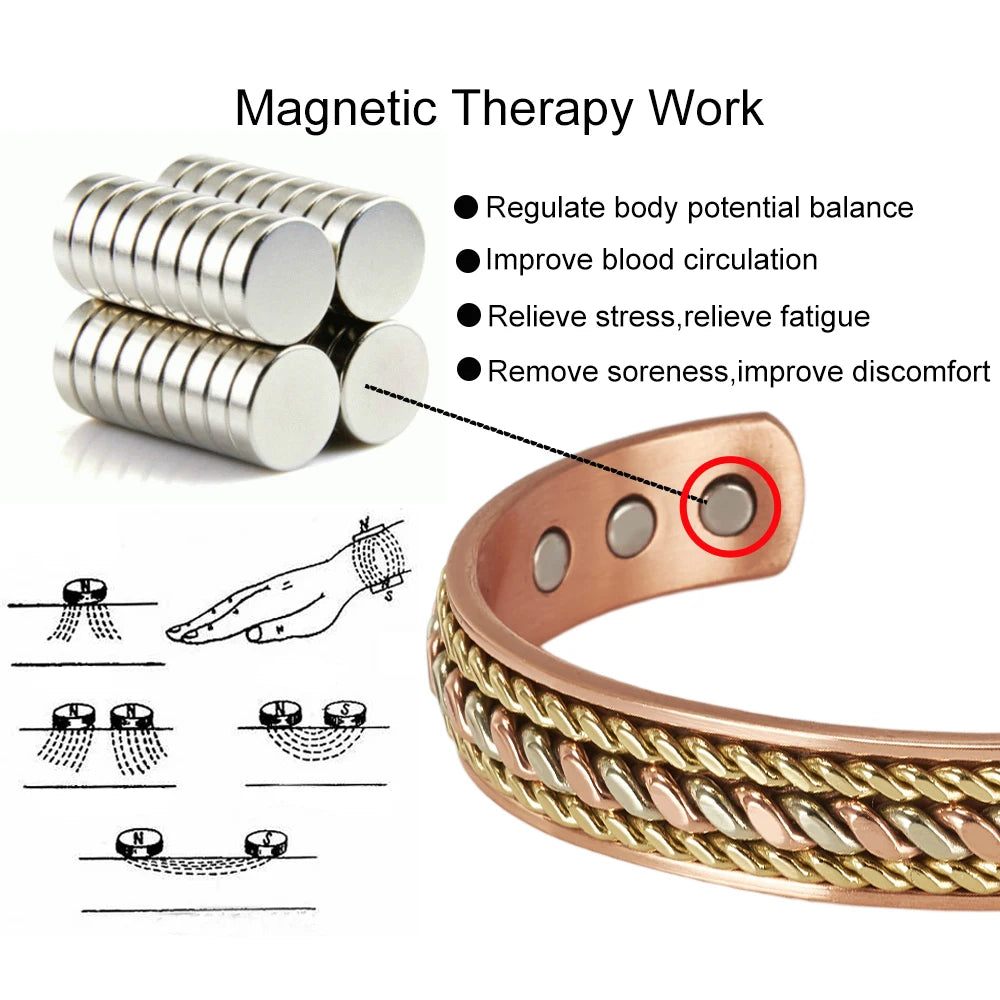 Vinterly Pure Copper Bracelets Magnetic Adjustable Braided Cuff 12mm Bangles Soft Metal Resizable Health Jewelry Men Women