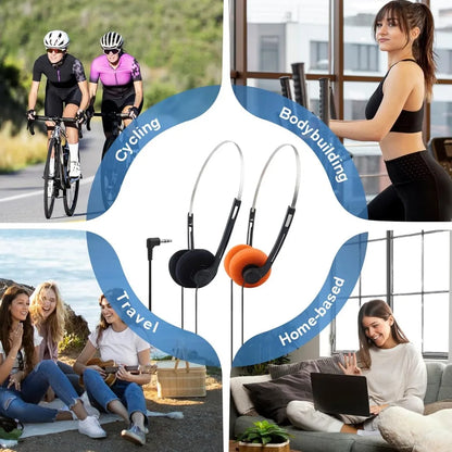 Retro Over-ear Headphones Portable Wired Stereo Adjustable Headband Headphones for Most Mobile Playback Devices Sports Earphones