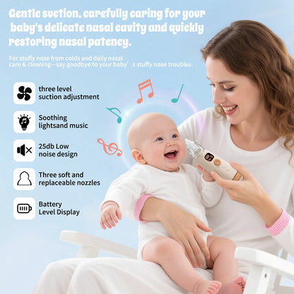 Electric Baby Nose Vacuum Cleaner Adjustable Infant Nasal Aspirator Rechargeable with 3 Silicone Nozzles for Newborns Toddlers