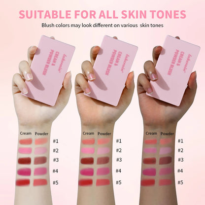 Cream & Powder Blush Matte 5Colors Dewy Rosy Blush Makeup Pan Long-lasting Wearing High Pigment Natural Matte Blush Cosmtics