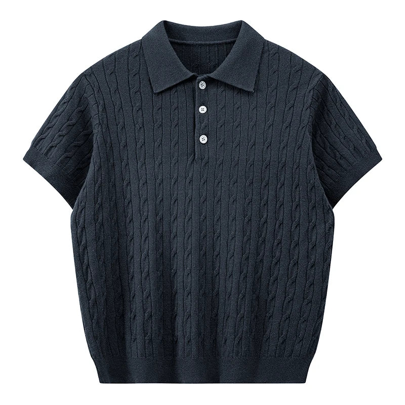 Jack's American Retro Twisted Flower Knitted Short Sleeved Polo Shirt for Men's Summer Trendy Brand Loose Casual Pullover Top