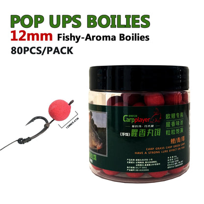 80pcs 12mm Fishy Flavor Pop-Up Carp Bait Balls | Made with Plant & Animal Proteins | Perfect for Large Carp & Catfish Fishing