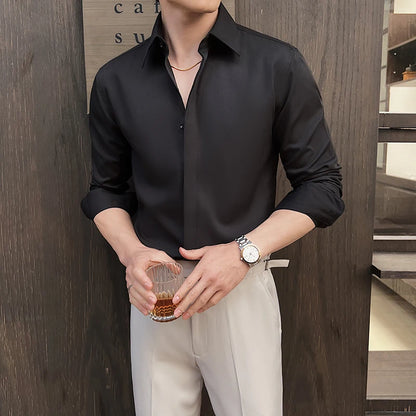 Men's White Long-Sleeve Dress Shirt - Slim  Comfortable Fabric. Ideal for Formal Events & Everyday Wear. Classic & Modern Design