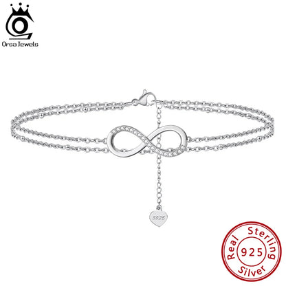 ORSA JEWELS 925 Silver Cute Zirconia Foot Bracelet Beach Summer Accessories Infinity Charm Anklets Jewelry Valentine's Gift SA16