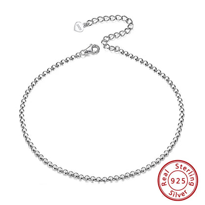 Rinntin 925 Sterling Silver Beads Chain Anklet for Women Fashion Adjustable Summer Beach Foot Bracelet Anklets Jewelry SA13